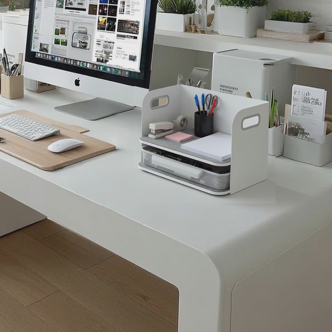 Ergo Office ER-440 Desk Organizer with Drawer and Bookend Office Utensils Organizer Office Tray up to 10kg White