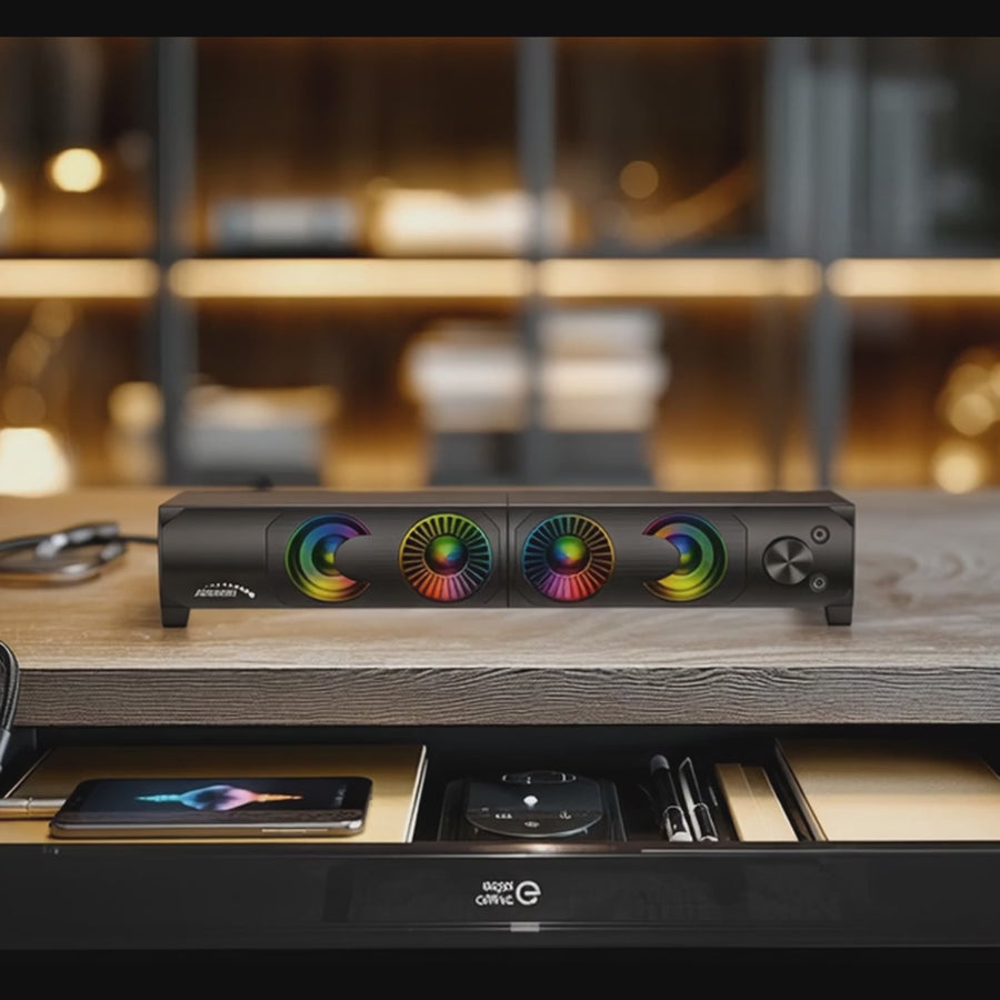 2 in 1 PC Speaker Soundbar Computer RGB LED Backlight Stereo Gaming USB 2 x 3W AUX 3.5 mm