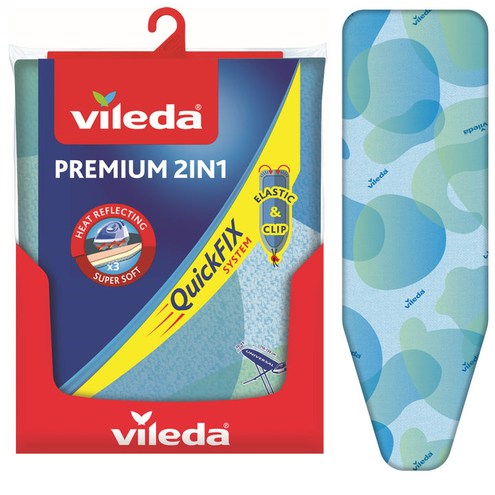 VILEDA PREMIUM 2 in 1 Ironing Board Cover Super Soft and Durability Heat Reflecting Universal Size Protection Against Moving Cover