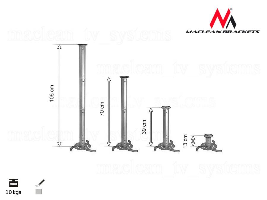 Maclean Brackets MC-517S Universal Projector Ceiling Mount Adjustable Arm 8cm - 98cm Retractable Bracket Holder