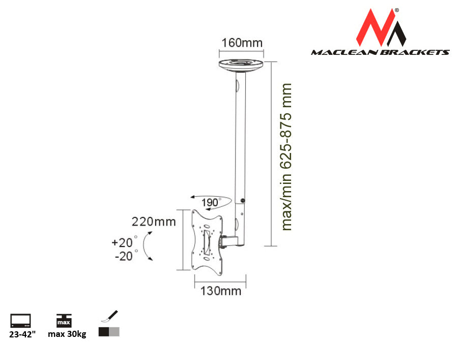 Lúibín Sliabh Uasteorainn Teilifíse Maclean MC-504A Inchoigeartaithe 23" - 42" 30kg VESA