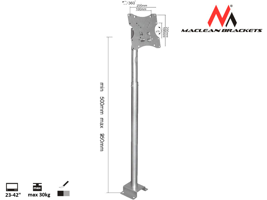 Maclean MC-504A TV Ceiling Mount Bracket Adjustable 23" - 42" 30kg VESA