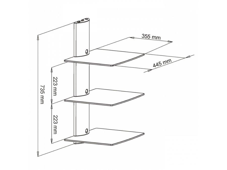 Triple shelf for DVD / tuner / console D-51 Art 543x355x445mm