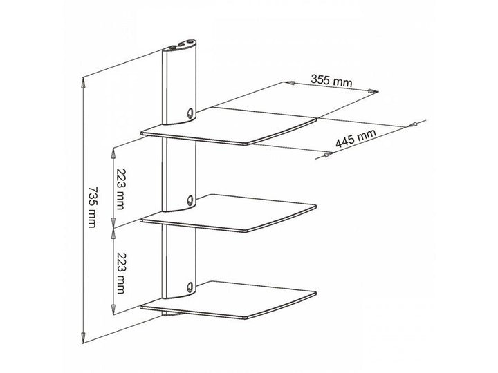 Triple shelf for DVD / tuner / console D-51 Art 543x355x445mm