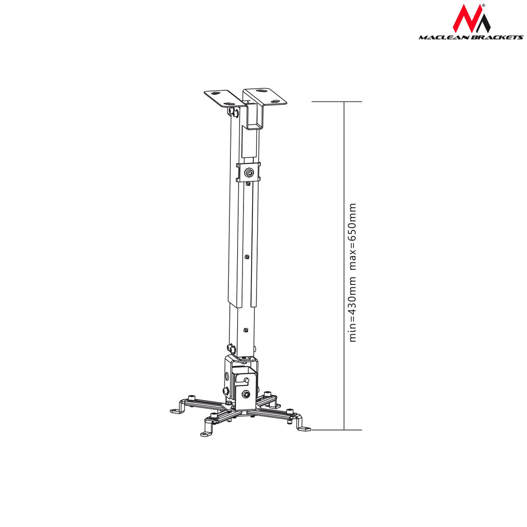 Maclean MC-581 Universal Projector Ceiling Mount Bracket - Extending Adjustable Length 430mm - 650mm Tilting +15° / -15°