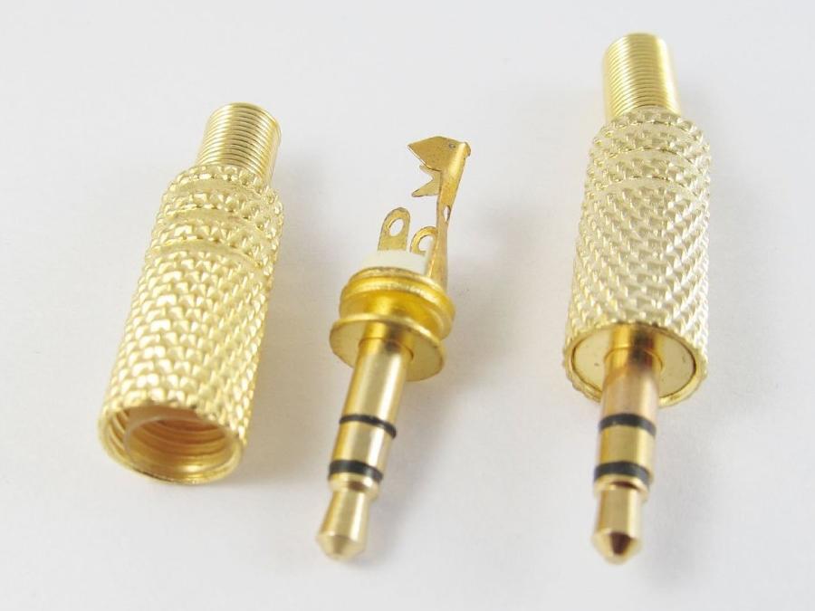 Plug a small 3.5mm stereo goldw jack with a metal housing