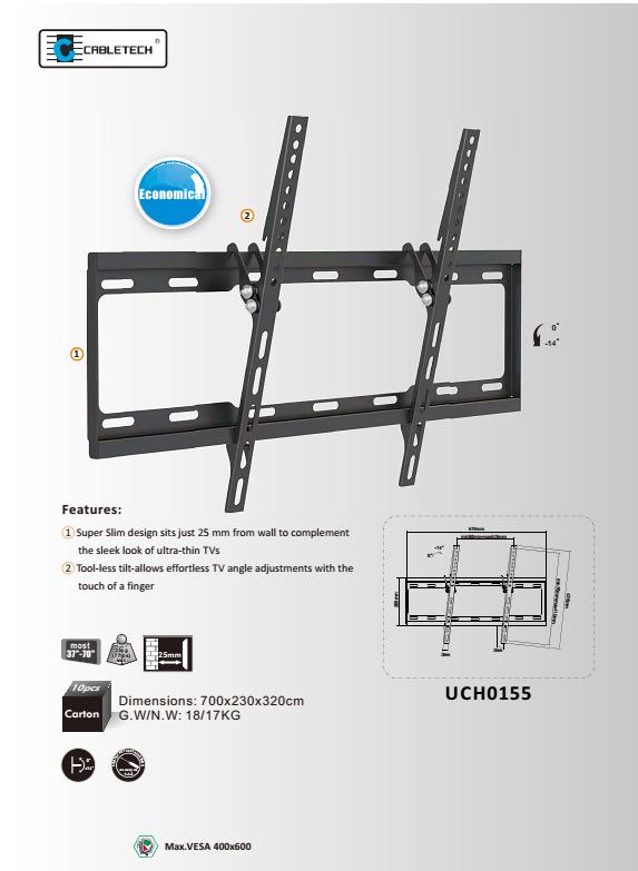 Cabletech 37-70" tiltable TV mount black