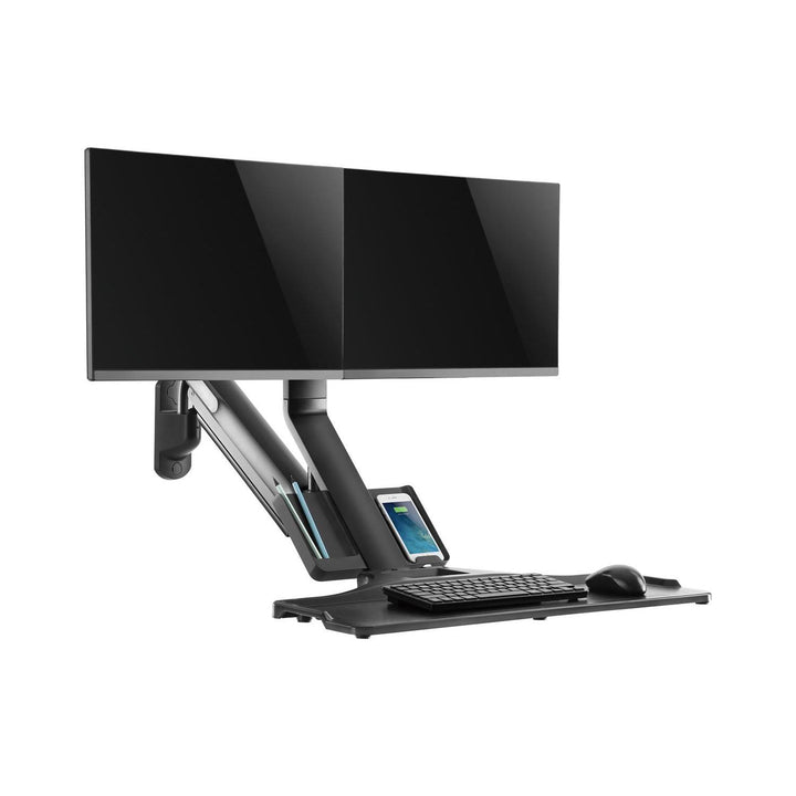 Maclean MC-633 Monitor Bracket Wall Mount Keyboard Shelf Sit Stand Workstation VESA 17" - 32"