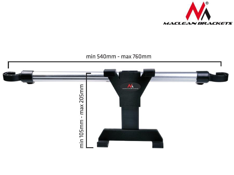 Lúibíní Maclean MC-657 Sealbhóir Táibléad Gluaisteán Headrest Uilíoch, 7" - 10.1", Rothlú 360° inchoigeartaithe