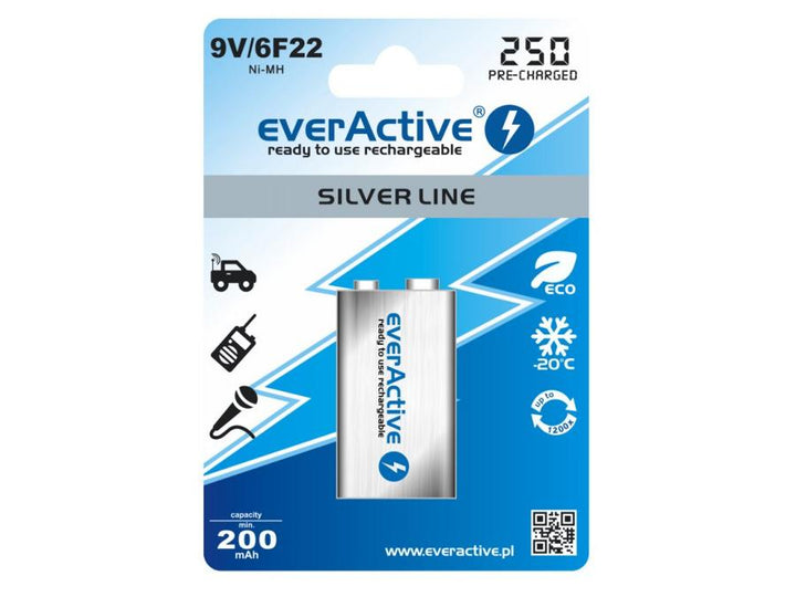 Battery everActive Ni-MH 9V 6F22 250mAh Líne Airgid