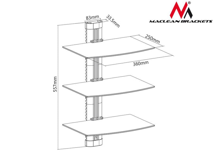 Maclean MC-664 Coigeartú DVD Wall Mount Triple 8kg 5mm