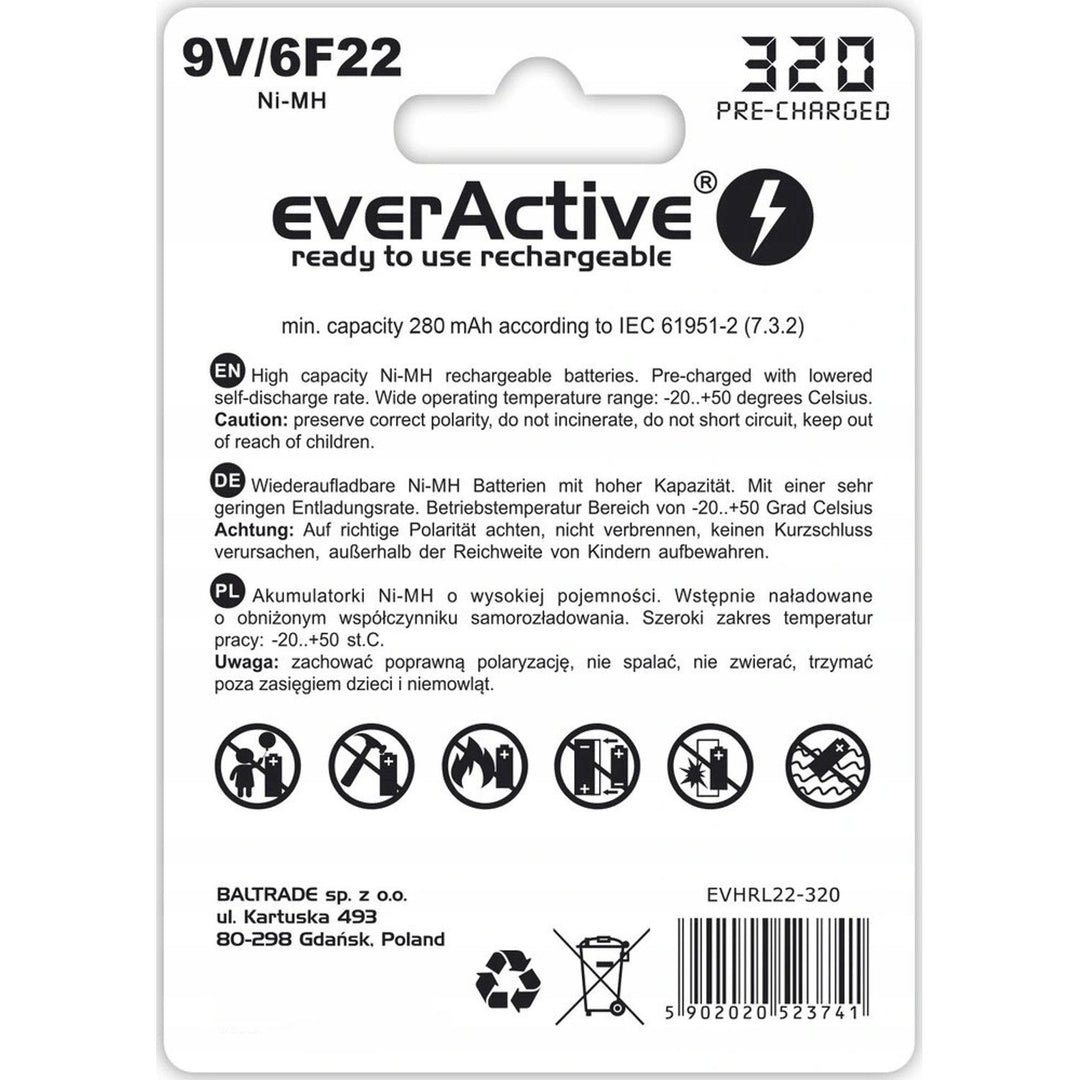 Battery R-9V everActive 6F22 / 9V Ni-MH 320 mAh - voltage: 8.4V,