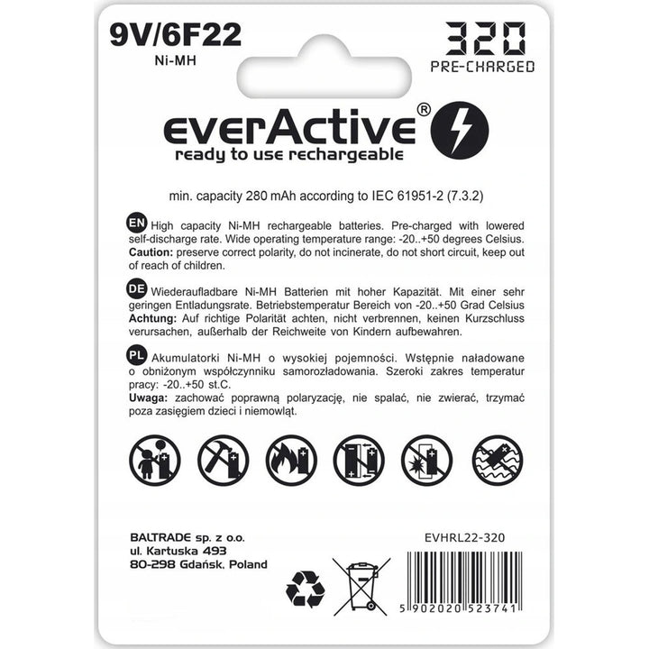 Battery R-9V everActive 6F22 / 9V Ni-MH 320 mAh - voltage: 8.4V,