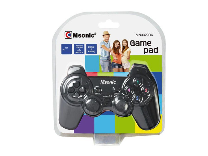 Msonic MN3329BK Rialaitheoir Cluiche Ríomhaire Wired Gamepad 10 Cnaipe USB Creathadh