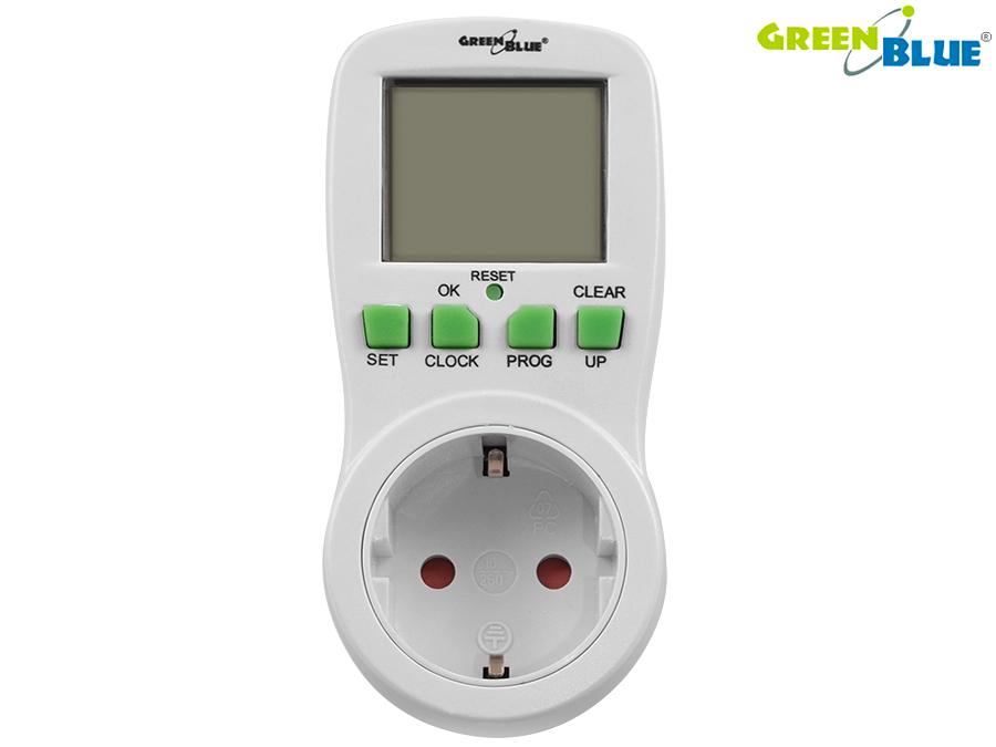 GreenBlue GB107G digital timer switch, large LCD screen, F-type German plug