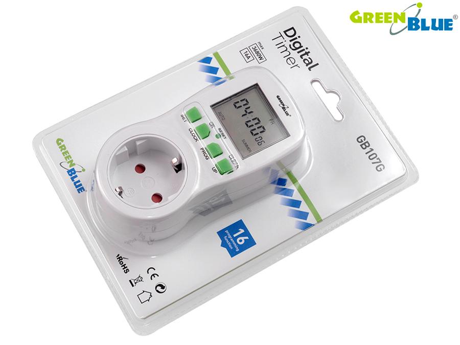 GreenBlue GB107G digital timer switch, large LCD screen, F-type German plug