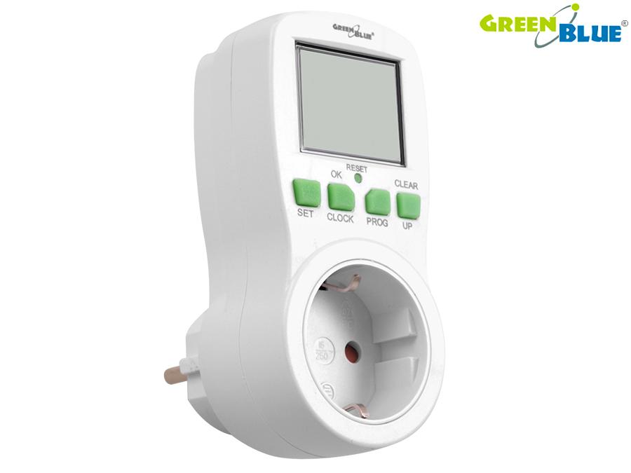 GreenBlue GB107G digital timer switch, large LCD screen, F-type German plug