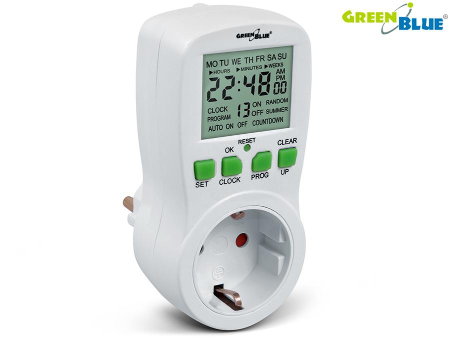 GreenBlue GB107G digital timer switch, large LCD screen, F-type German plug