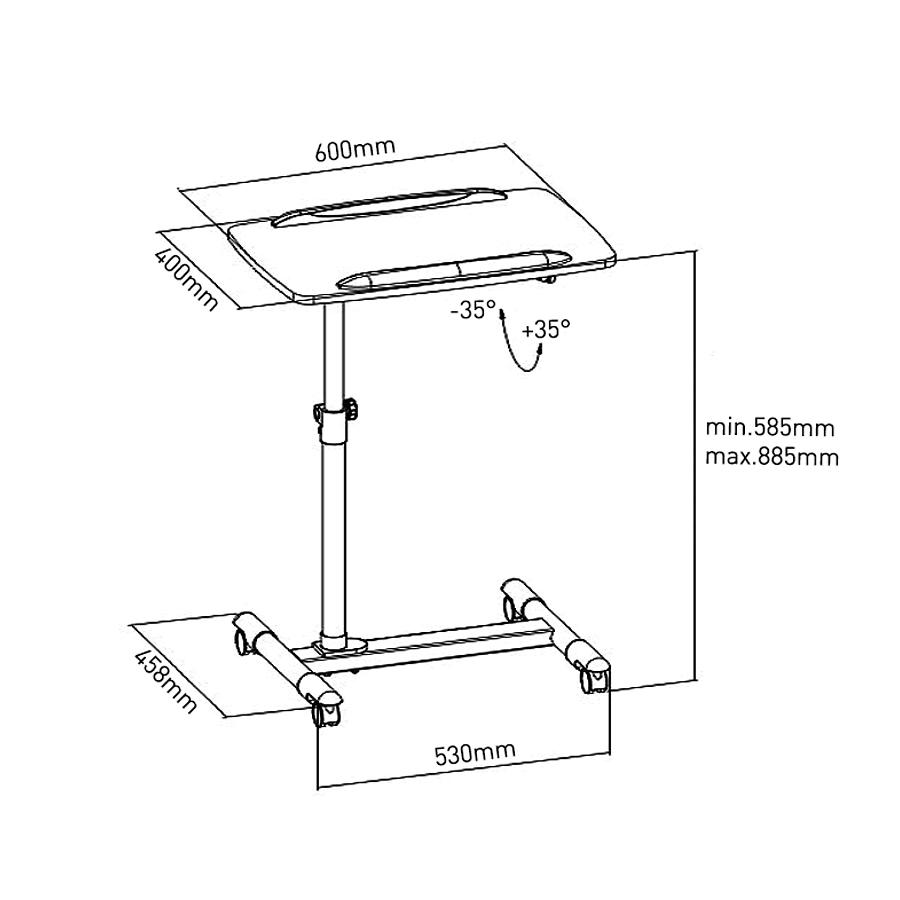 Maclean MC-671 Laptop Projector Desk Trolley Height Adjustment: 585-885mm Tilting +35° to -35° with Wheels