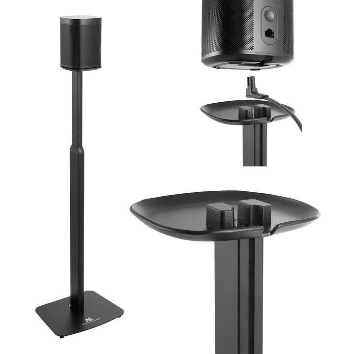 Maclean MC-896 Speaker Floor Stand Compatible with Sonos One and One SL Stand with Cable Management Holder Height Adjustable from 70 to 127 cm