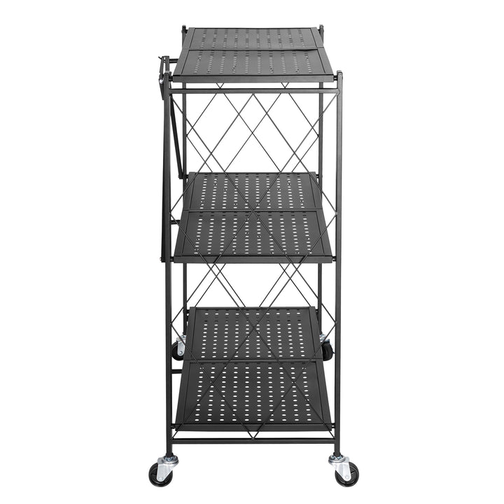 Maclean MC-897 Foldable Shelf Wheels 3 Levels Multifunctional Mobile Storage Bookcase Office Metal Black