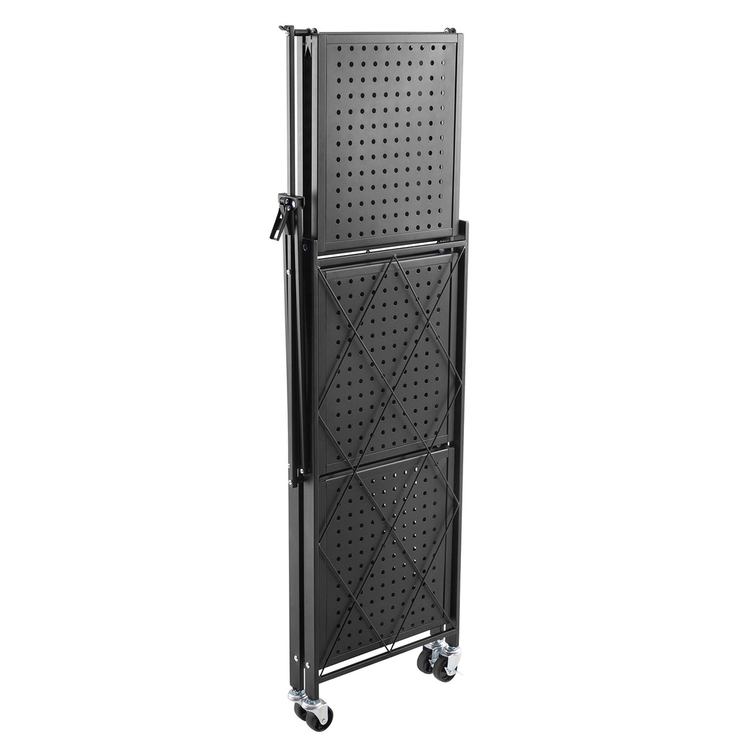 Maclean MC-897 Foldable Shelf Wheels 3 Levels Multifunctional Mobile Storage Bookcase Office Metal Black