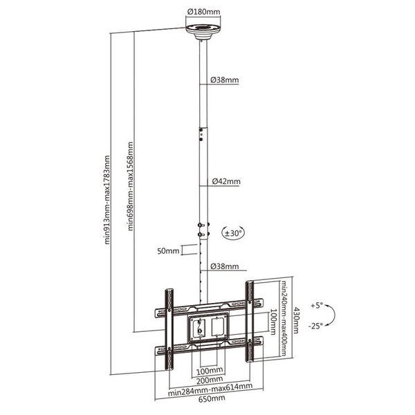 Maclean MC-803 Universal TV Bracket Ceiling Mount LCD OLED QLED Plasma 23'' - 100" 50kg VESA