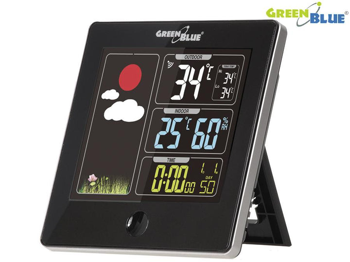 GreenBlue GB521B Stáisiún Aimsire DCF Hygrometer Gan Sreang Féilire Braiteoir Teochta Lasmuigh