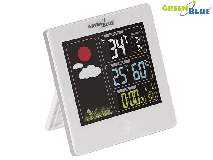 GreenBlue GB521B Stáisiún Aimsire DCF Hygrometer Gan Sreang Féilire Braiteoir Teochta Lasmuigh