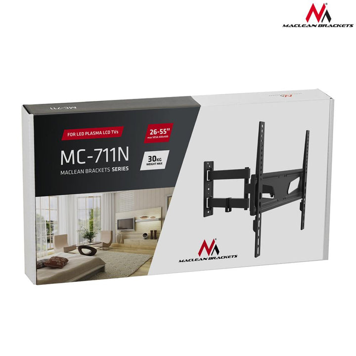 Maclean MC-711N TV Wall Mount Bracket Universal 26'' - 55" Curved Screen 30kg LCD LED Plasma Adjustable Walll Distance