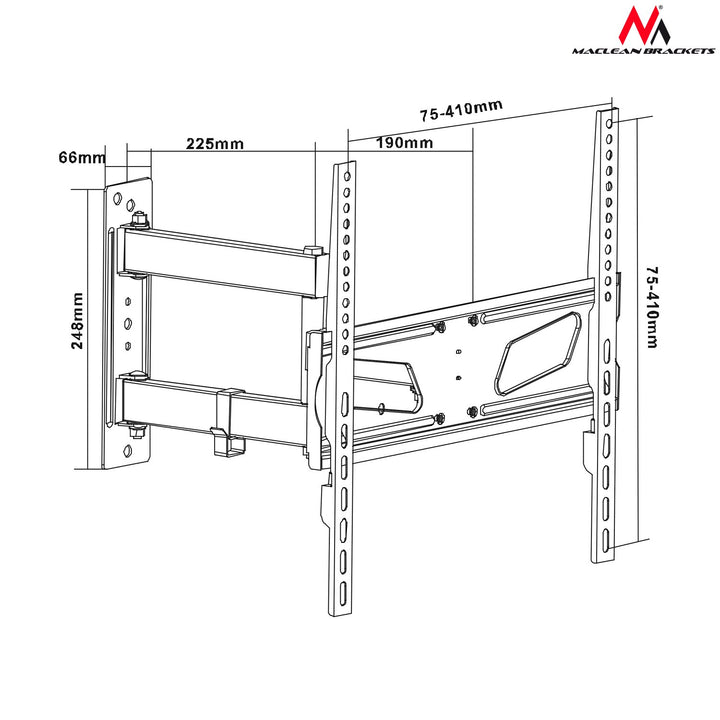 Maclean MC-711N TV Wall Mount Bracket Universal 26'' - 55" Curved Screen 30kg LCD LED Plasma Adjustable Walll Distance