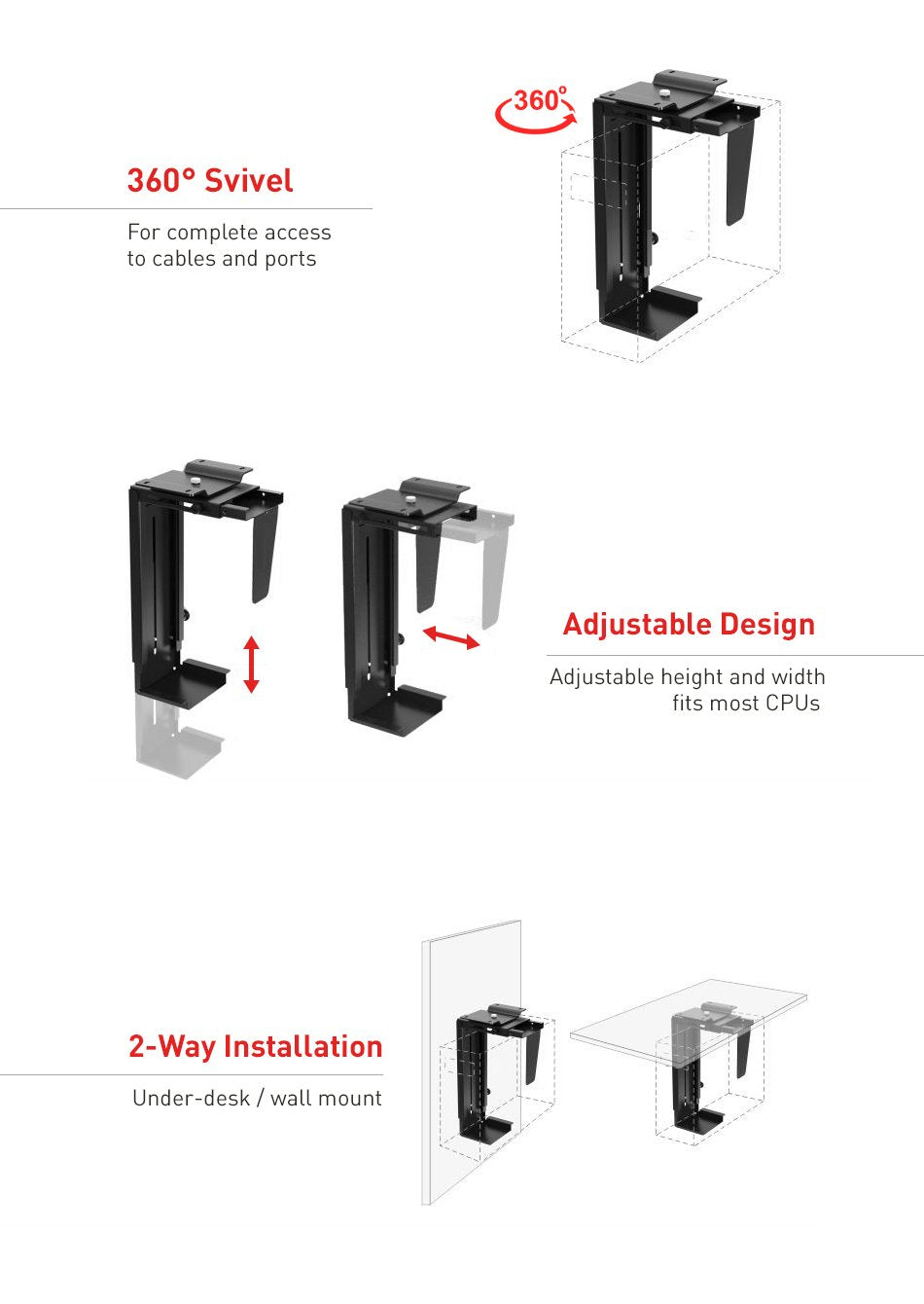 The MC-713 PC Holder Computer Under Desk Table Bracket Support Storage