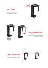 Maclean MC-713S Computer Bracket PC Support Holder Adjustable Width Height Under Table Desk