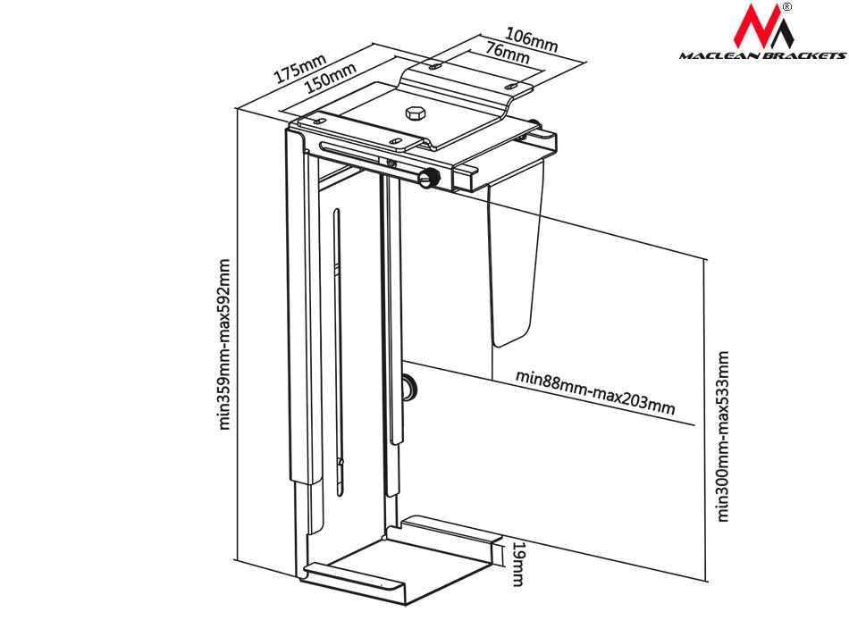 The MC-713 PC Holder Computer Under Desk Table Bracket Support Storage