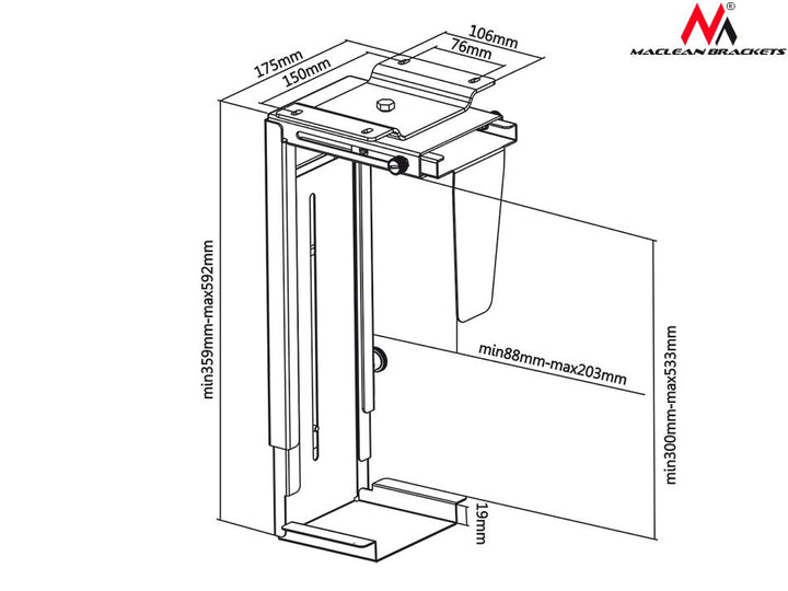 The MC-713 PC Holder Computer Under Desk Table Bracket Support Storage