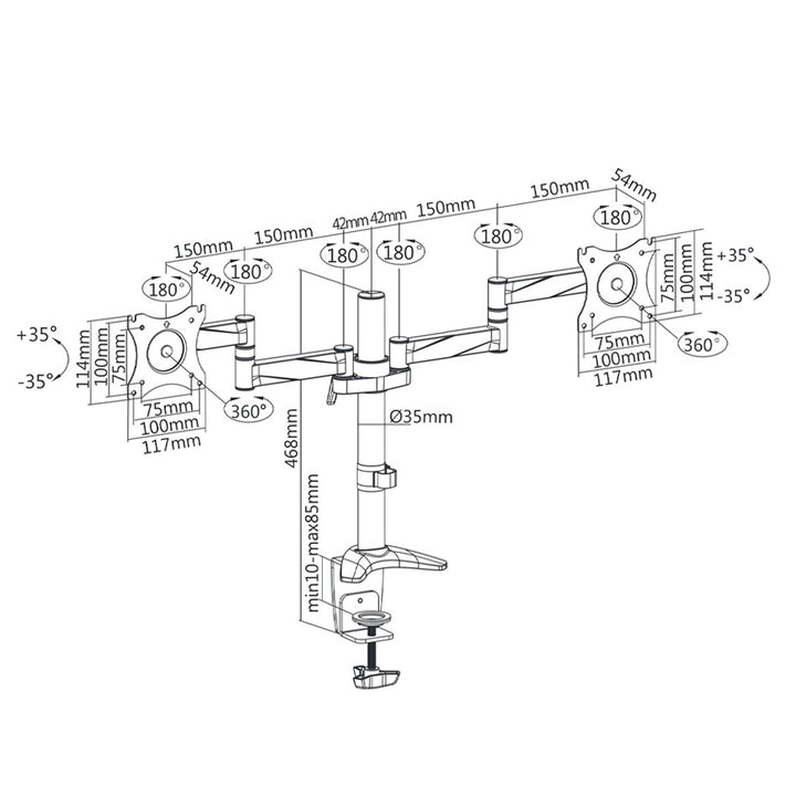 Maclean MC-714 Dual Monitor Desk Holder Mount 13'' - 27'' Swivel Tilt