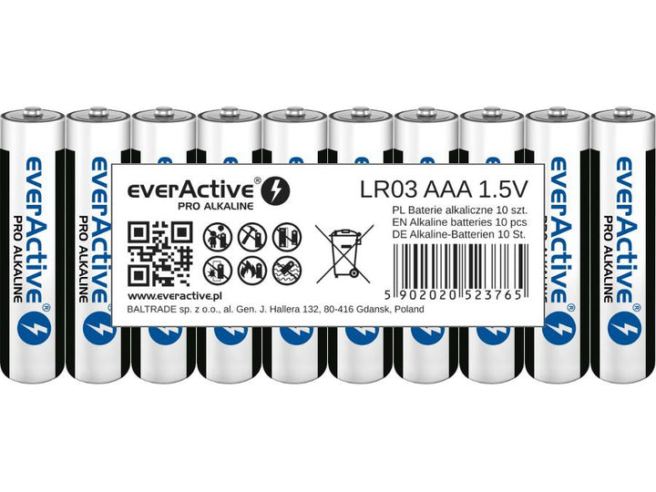 Cadhnraí alcaileacha everActive LR03 AAA Sraith de 10 gcadhnra