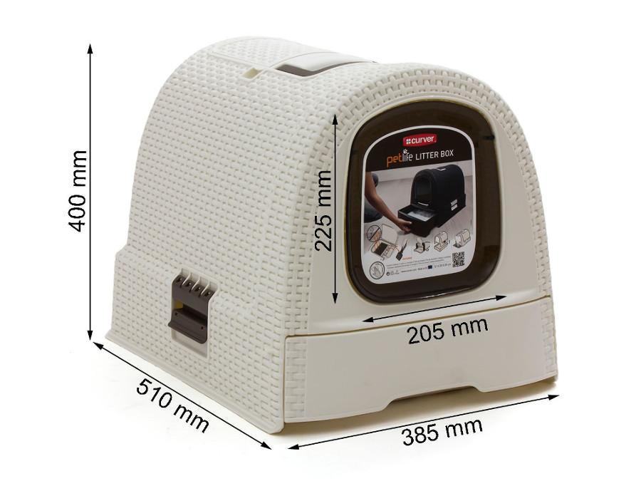 Curver 198849 Cat Litter Box Toilet Hooded Curver Pets - Beige - with Handle Flap Litter Drawer Sturdy XXL Rattan Style