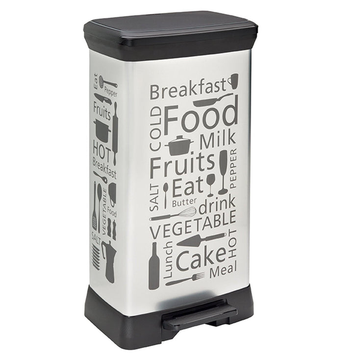 Curver Kitchen Waste Bin Trash Can with Pedal 50 L, Silver Design, with Liner Metallic Finish