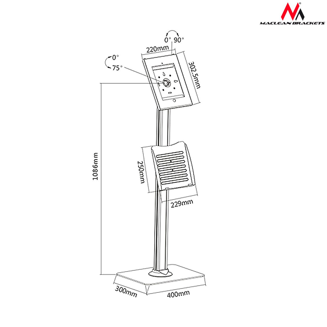 Maclean MC-724 Uilíoch Seastán Táibléid Sealbhóir Deasc Urlár Frith-Goid Mount iPad 2/3/4 / Air