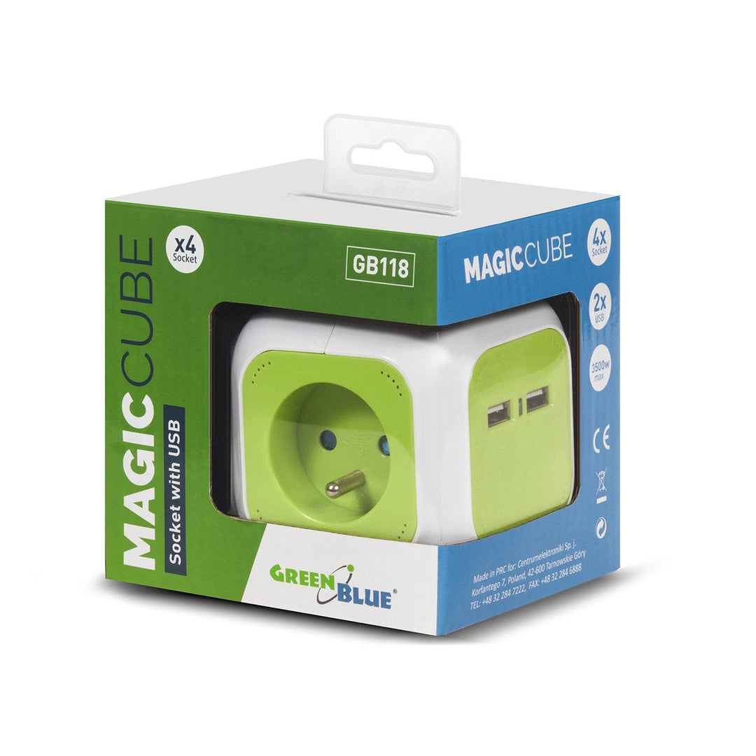 GreenBlue GB118 MagicCube 2xUSB 1.4m Cineál Francach Ilchumhachtaithe 2xUSB