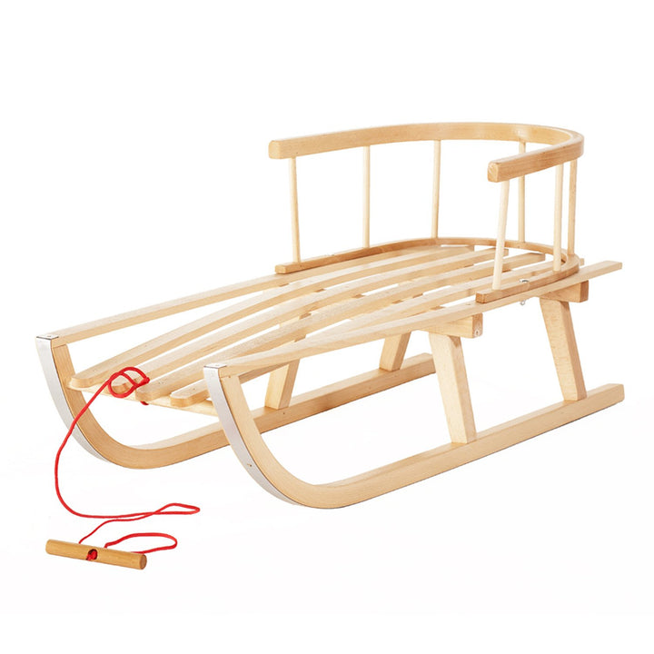 GreenBlue GB136 Sledge Sled Beech Wood Removable Backrest Traditional High Quality Winter Snow