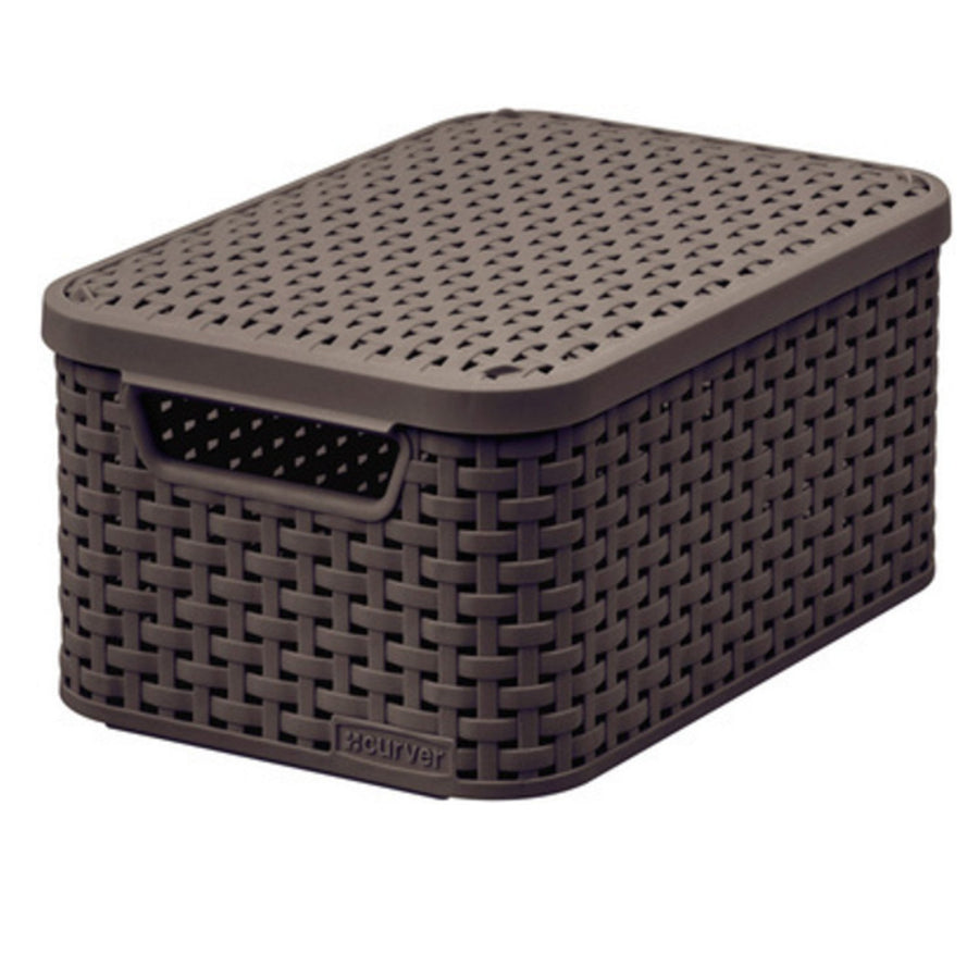 Curver basket, multipurpose, with lid, dark brown, Rattan Style S