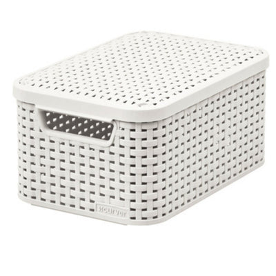 Curver Storage Box Basket Multipurpose with Lid Cream White Rattan Style M
