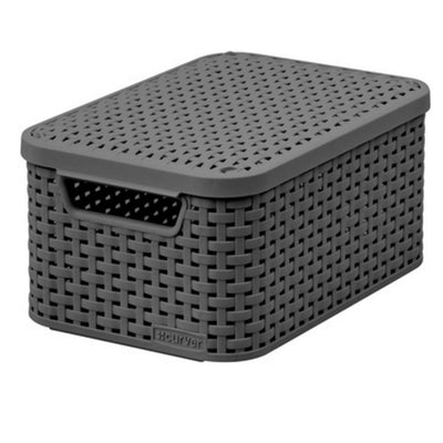 Curver Rattan Style Storage Basket - M - With Lid - Anthracite