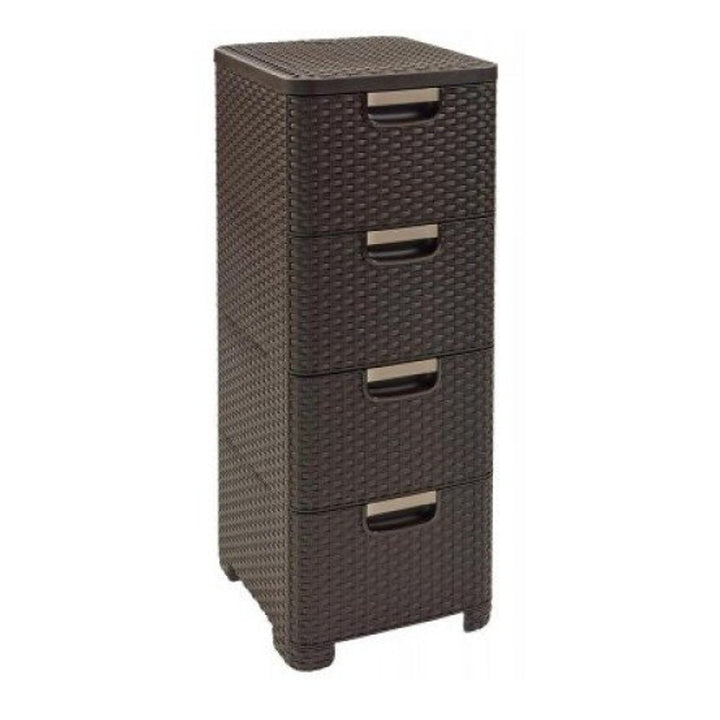 Curver 209906 Storage Unit with Drawers Curver Rattan Style Chest of Drawer Organiser Closet 4x 14L - Brown