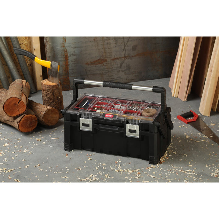 Keter Cantilever Pro 237785 Tool Box 22" Black Handle Clamps Sturdy 2-Level Hand Tools Accessories Professional