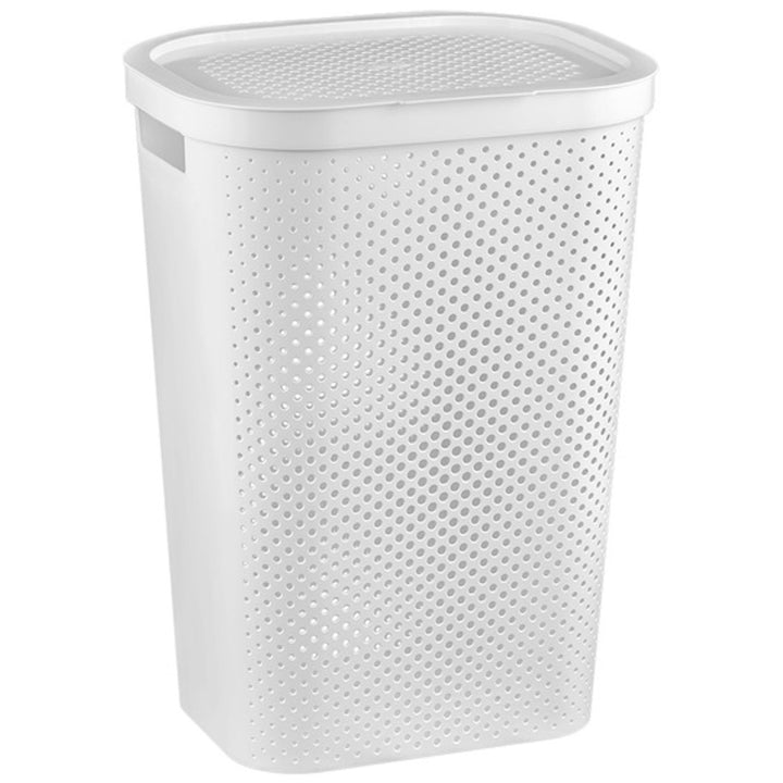 Curver Infinity Laundry Basket Hamper with Lid 60L Grey Openwork Vented with Handles Elegant Minimalistic