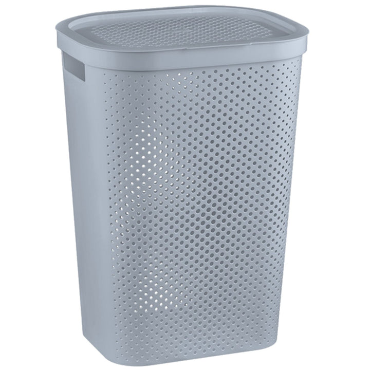 Curver Infinity Laundry Basket Hamper with Lid 60L Grey Openwork Vented with Handles Elegant Minimalistic