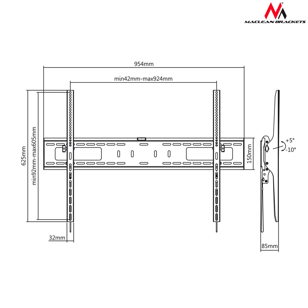 Maclean MC-750 TV Bracket Wall Mount Holder LCD LED Plasma Curved 60" - 100" VESA